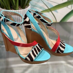 Calvin Klein Wedge Sandals with Zebra Print
